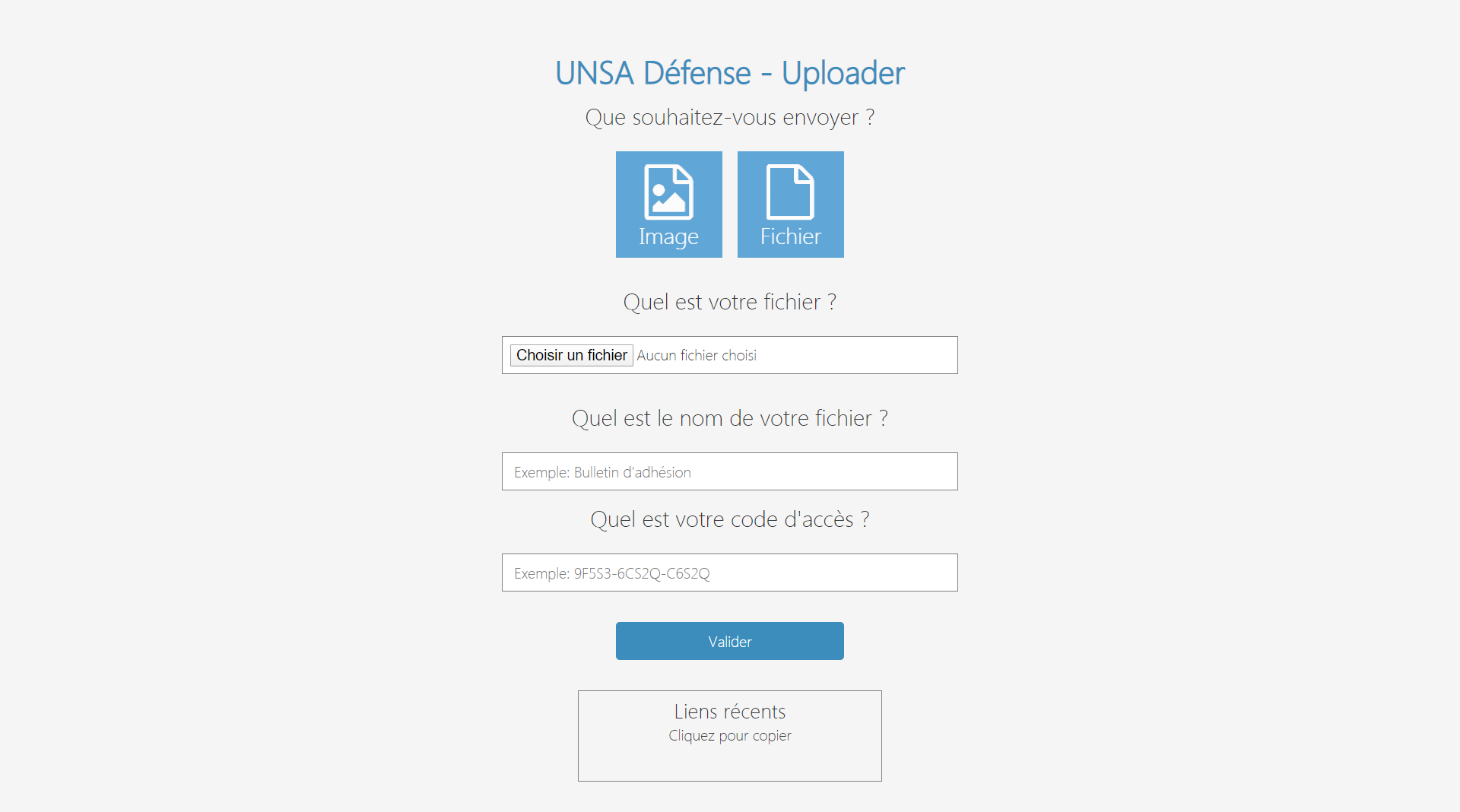 Interface d'upload de fichiers